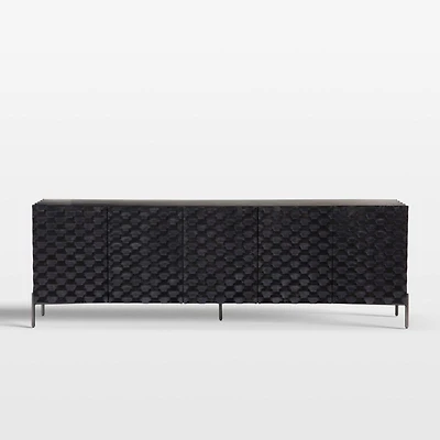 Raffael 82" Black Carved Wood Storage Media Console