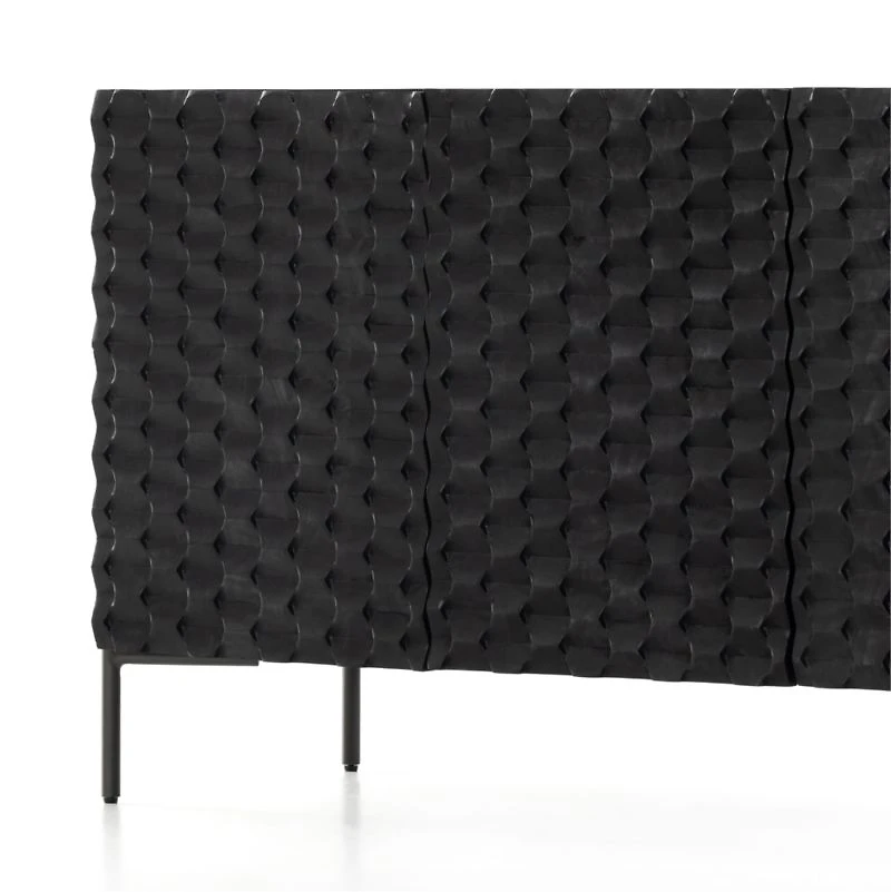 Raffael 49.5" Black Carved Wood Storage Media Console