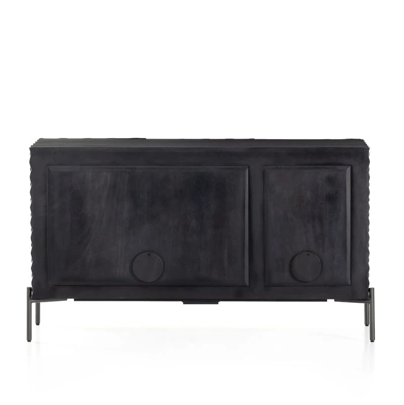 Raffael 49.5" Black Carved Wood Storage Media Console