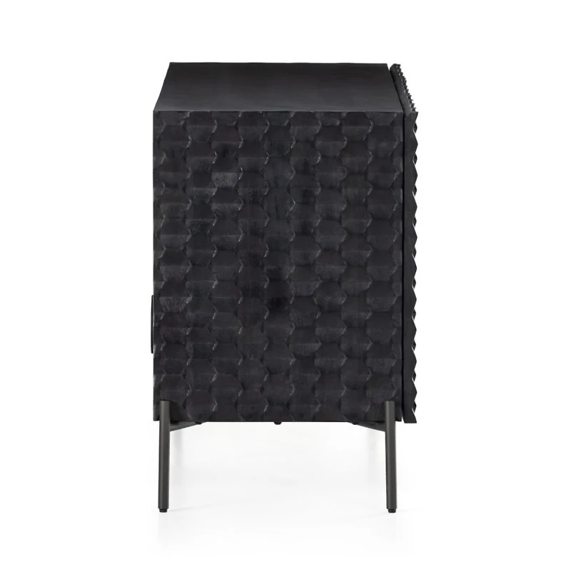 Raffael 49.5" Black Carved Wood Storage Media Console