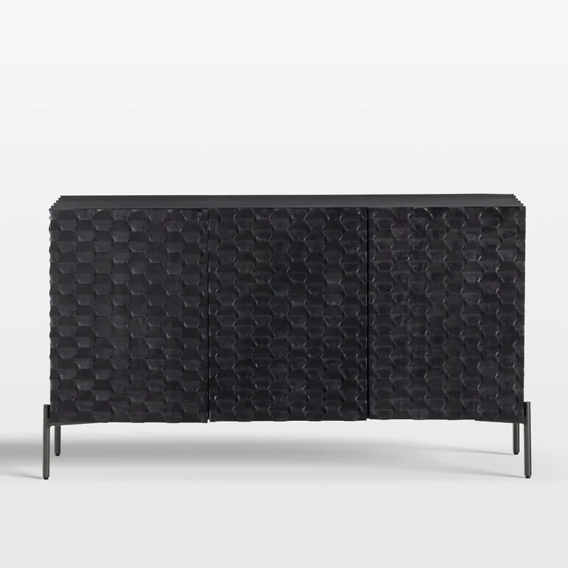 Raffael 49.5" Black Carved Wood Storage Media Console
