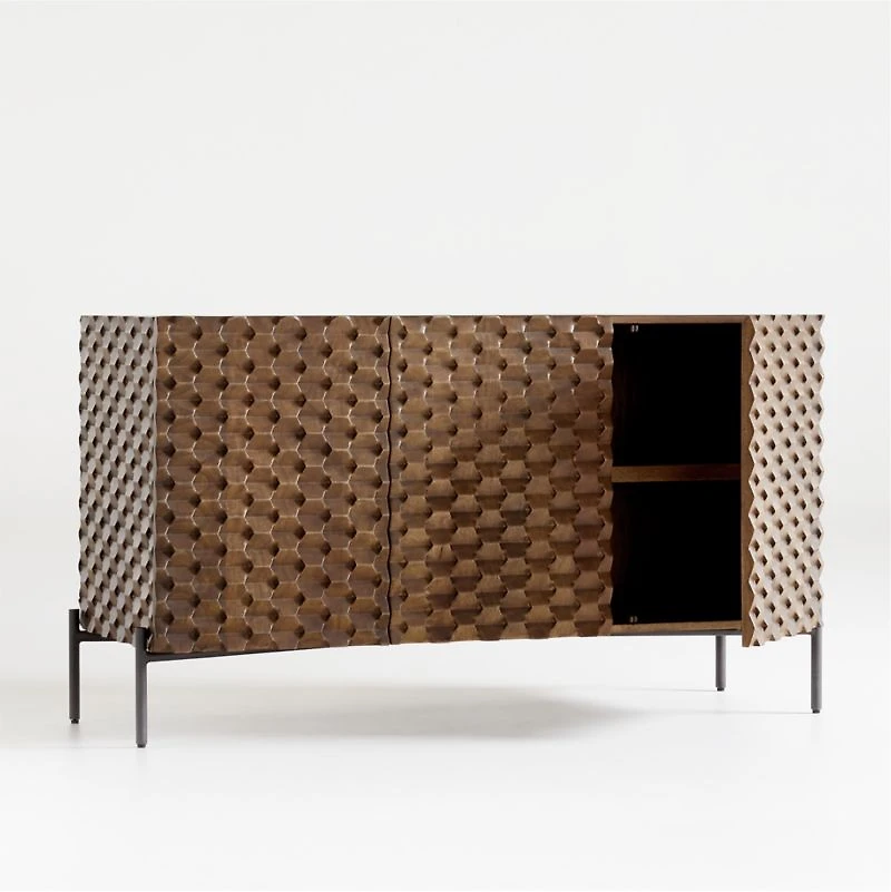 Raffael 49.5" Small Carved Wood Storage Media Console