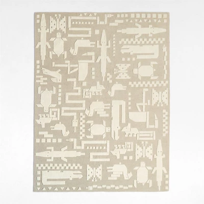 Rainforest Off-White Hand-Tufted Wool Kids Area Rug 5'x8'