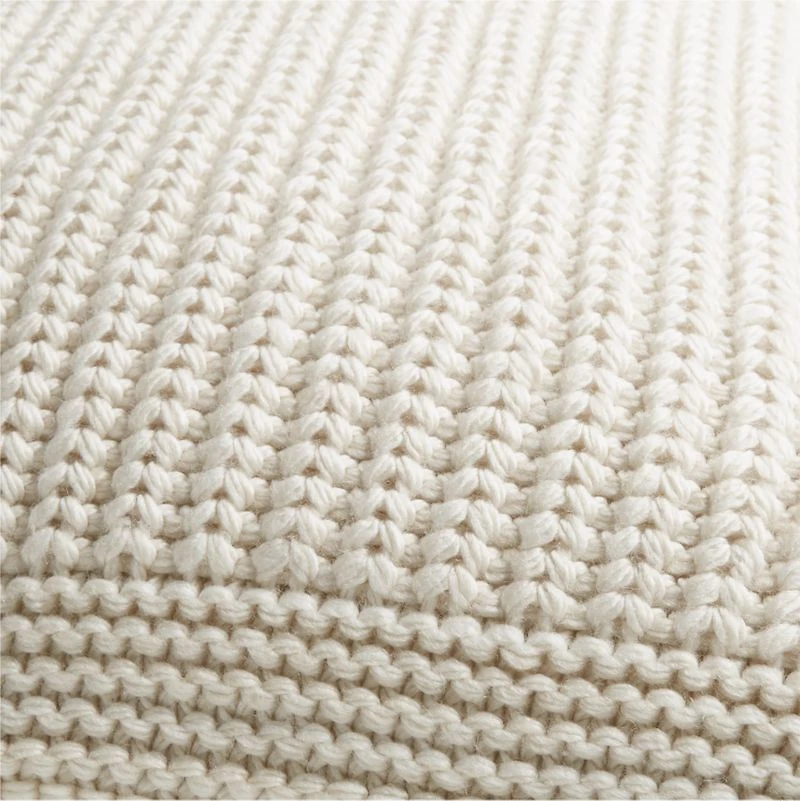 Arctic Ivory Wool Blend 23''x23" Fisherman Knit Throw Pillow Cover