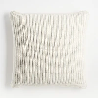 Arctic Ivory Wool Blend 23''x23" Fisherman Knit Throw Pillow Cover