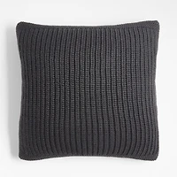 Storm Grey Wool Blend 23''x23 Fisherman Knit Throw Pillow Cover