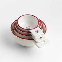 Red Rim Heart Handle Ceramic Measuring Cups, Set of 4