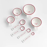 Red Rim Heart Handle Ceramic Measuring Cups, Set of 4