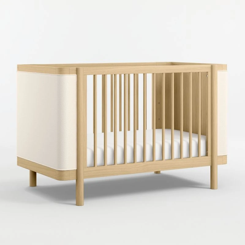 Redondo Upholstered Wood Baby Crib with Toddler Bed Rail
