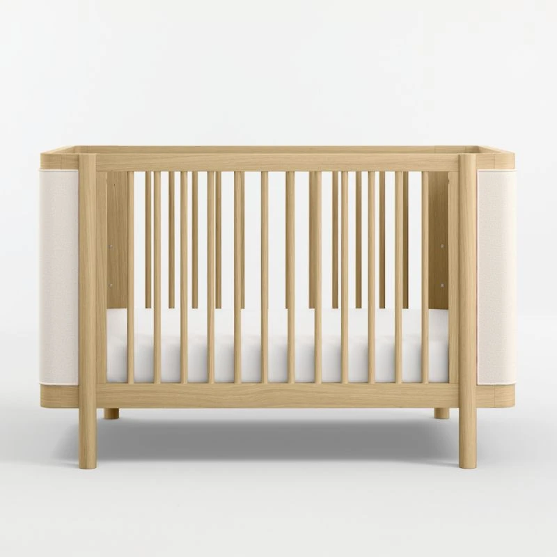 Redondo Upholstered Wood Baby Crib with Toddler Bed Rail
