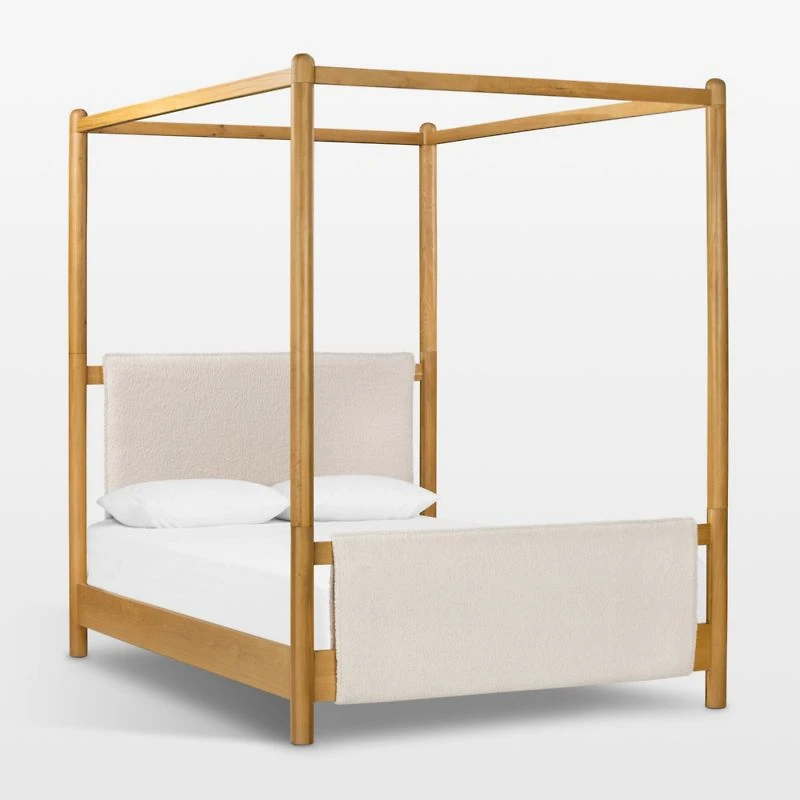 Reina Light Oak Wood Canopy Queen Bed