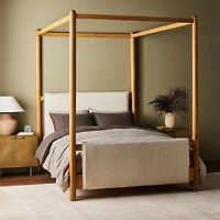 Reina Light Oak Wood Canopy Queen Bed