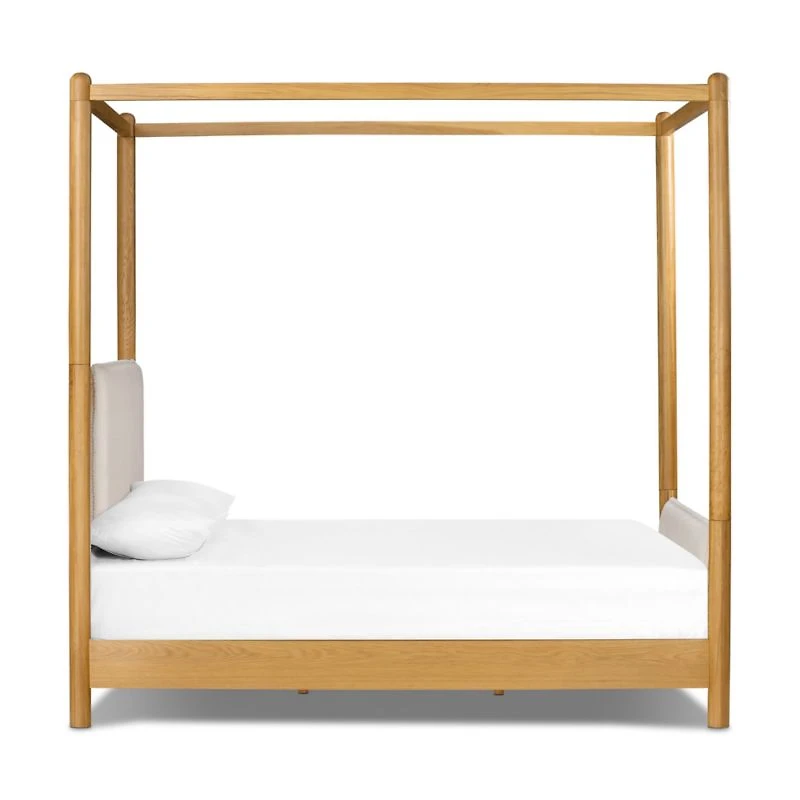 Reina Light Oak Wood Canopy Queen Bed