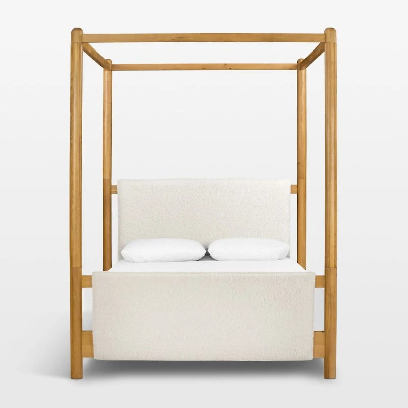 Reina Light Oak Wood Canopy Queen Bed