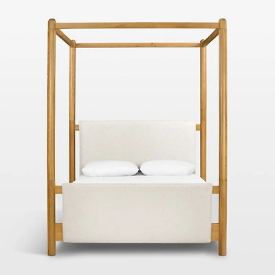 Reina Light Oak Wood Canopy Queen Bed