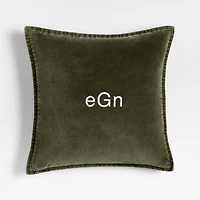 Relaxed Washed Organic Cotton Velvet 20"x20" Burnt Green Throw Pillow with Feather Insert