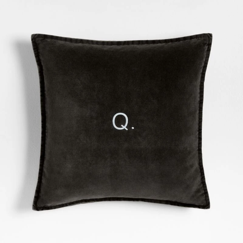 Relaxed Washed Organic Cotton Velvet 20"x20" Ink Black Throw Pillow with Down-Alternative Insert