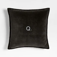 Relaxed Washed Organic Cotton Velvet 20"x20" Ink Black Throw Pillow with Down-Alternative Insert