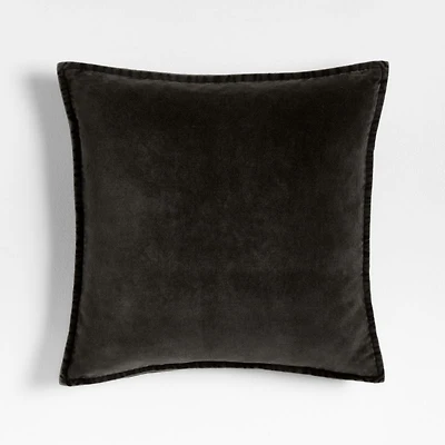 Relaxed Washed Organic Cotton Velvet 20"x20" Ink Black Throw Pillow with Down-Alternative Insert