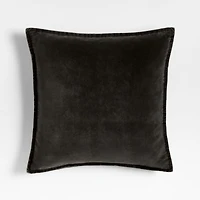Relaxed Washed Organic Cotton Velvet 20"x20" Ink Black Throw Pillow with Down-Alternative Insert