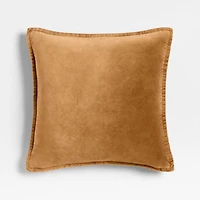 Relaxed Washed Organic Cotton Velvet 20"x20" Cognac Throw Pillow Cover