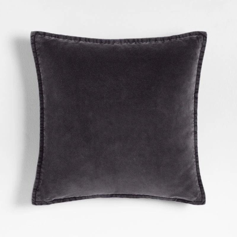 Relaxed Washed Organic Cotton Velvet 20"x20" Deep Indigo Throw Pillow Cover