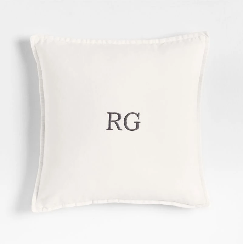 Relaxed Washed Organic Cotton Velvet 20"x20" Ivory Throw Pillow with Down-Alternative Insert