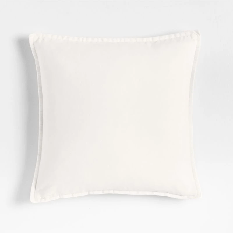 Relaxed Washed Organic Cotton Velvet 20"x20" Ivory Throw Pillow with Down-Alternative Insert