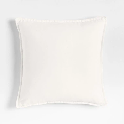 Relaxed Washed Organic Cotton Velvet 20"x20" Ivory Throw Pillow with Down-Alternative Insert