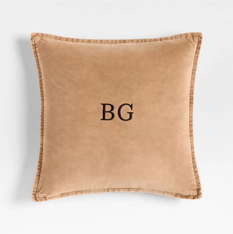 Relaxed Washed Organic Cotton Velvet 20"x20" Sierra Tan Throw Pillow Cover