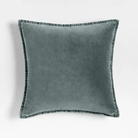 Relaxed Washed Organic Cotton Velvet 20"x20" Teal Blue Throw Pillow with Feather Insert