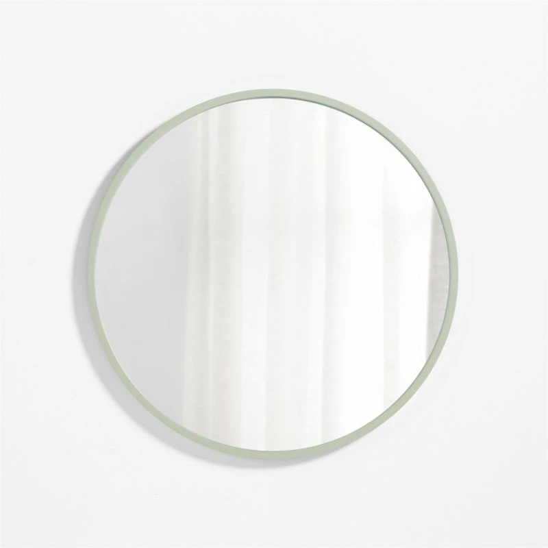 Finn Sage Green Wood 31" Round Wall Mirror