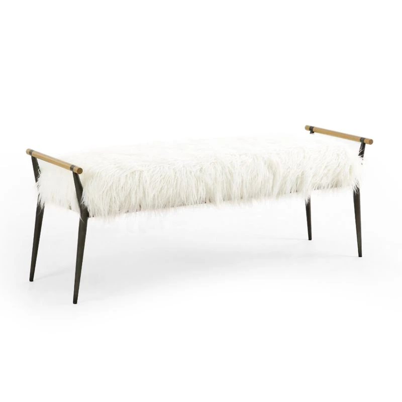 Riane Faux Fur and Wood Bench Seat