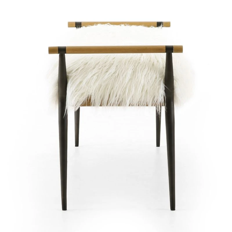 Riane Faux Fur and Wood Bench Seat