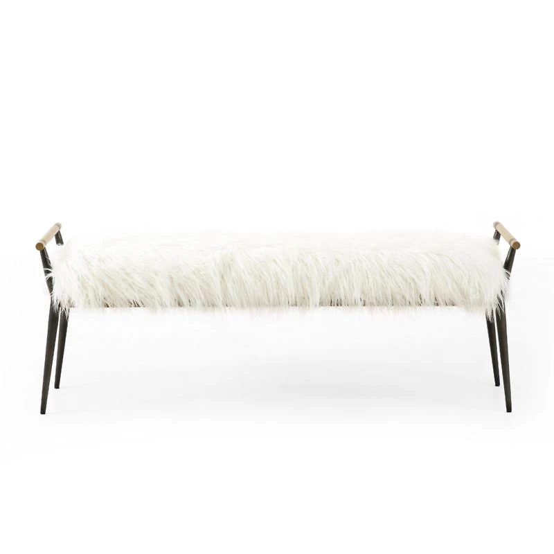 Riane Faux Fur and Wood Bench Seat