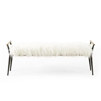 Riane Faux Fur and Wood Bench Seat