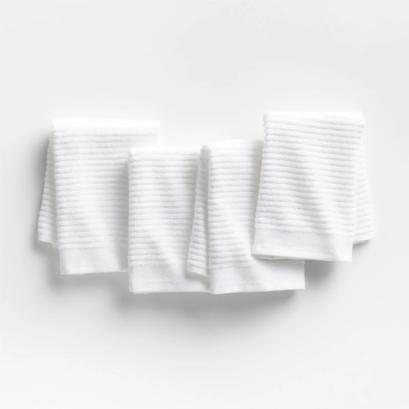 Ribbed Bar Mop White Organic Cotton Dish Cloths, Set of 4