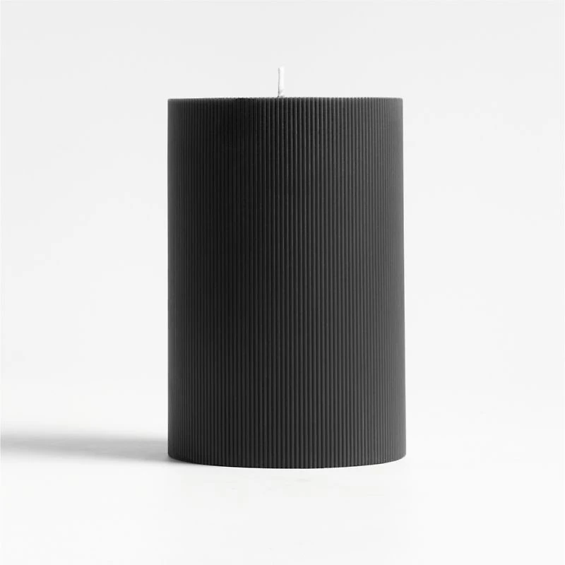 4"x6" Ribbed Black Pillar Candle