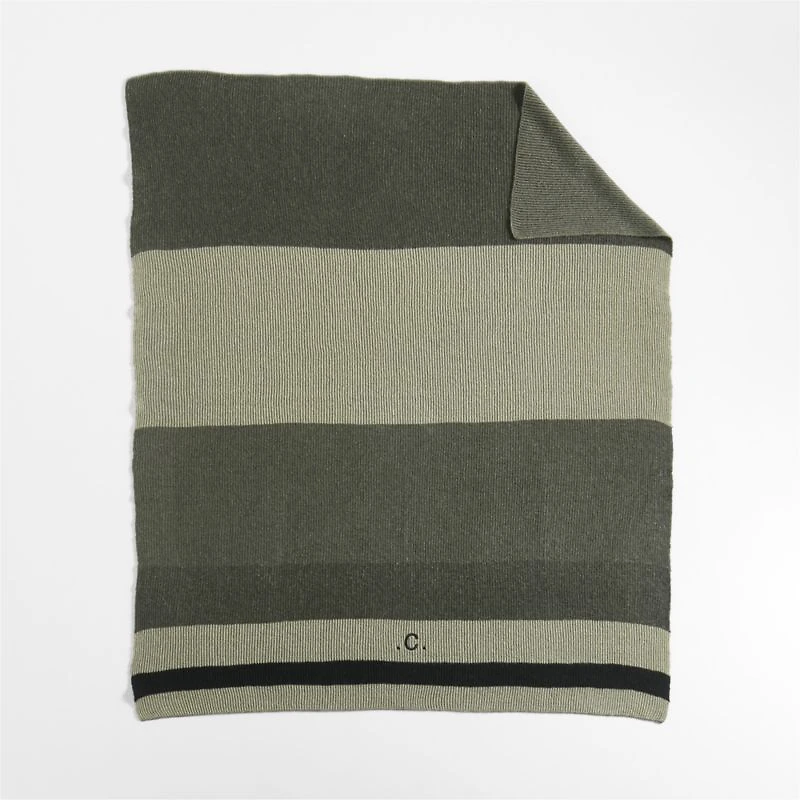 Ribbed Knit 70"x55" Wool Blend Spanish Moss Green Throw Blanket