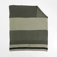 Ribbed Knit 70"x55" Wool Blend Spanish Moss Green Throw Blanket