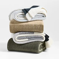 Ribbed Knit 70"x55" Wool Blend Spanish Moss Green Throw Blanket