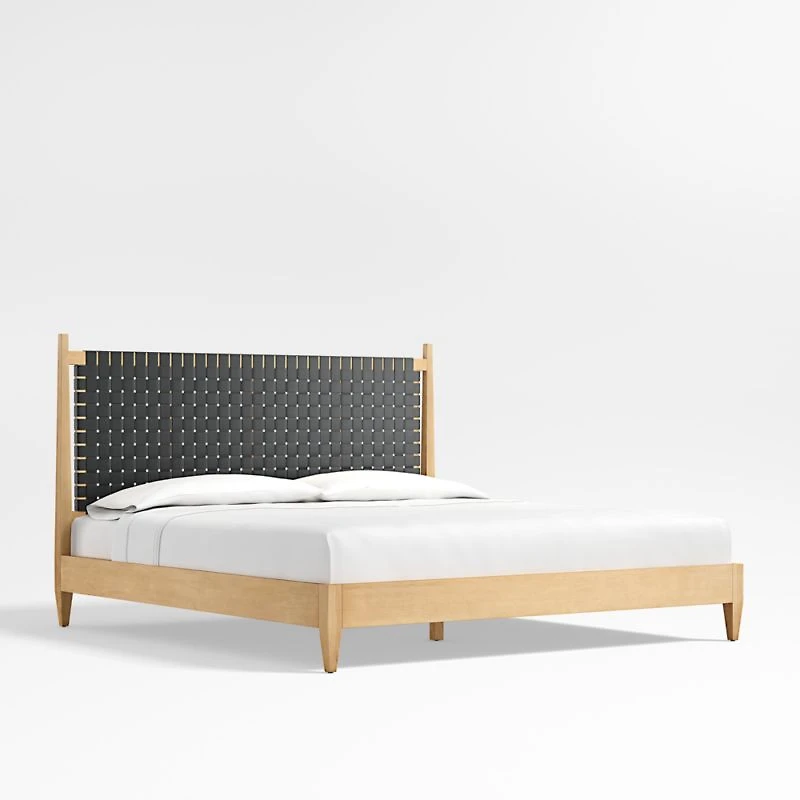 Rio Black Leather and Wood King Bed