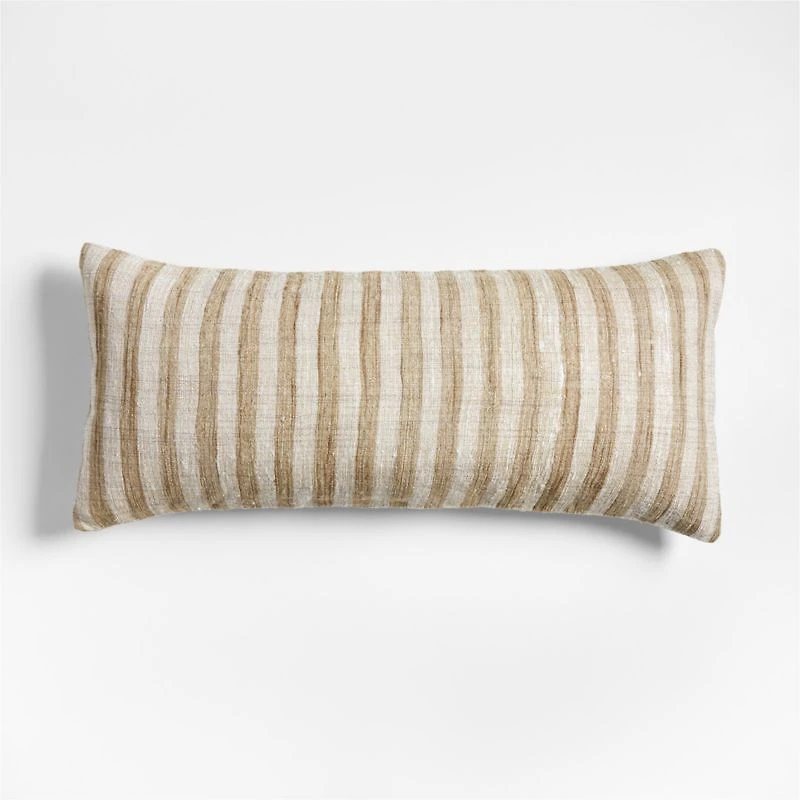 Riviera Stripe 36x16 Arcadia Tan Brown Throw Pillow with Feather Insert