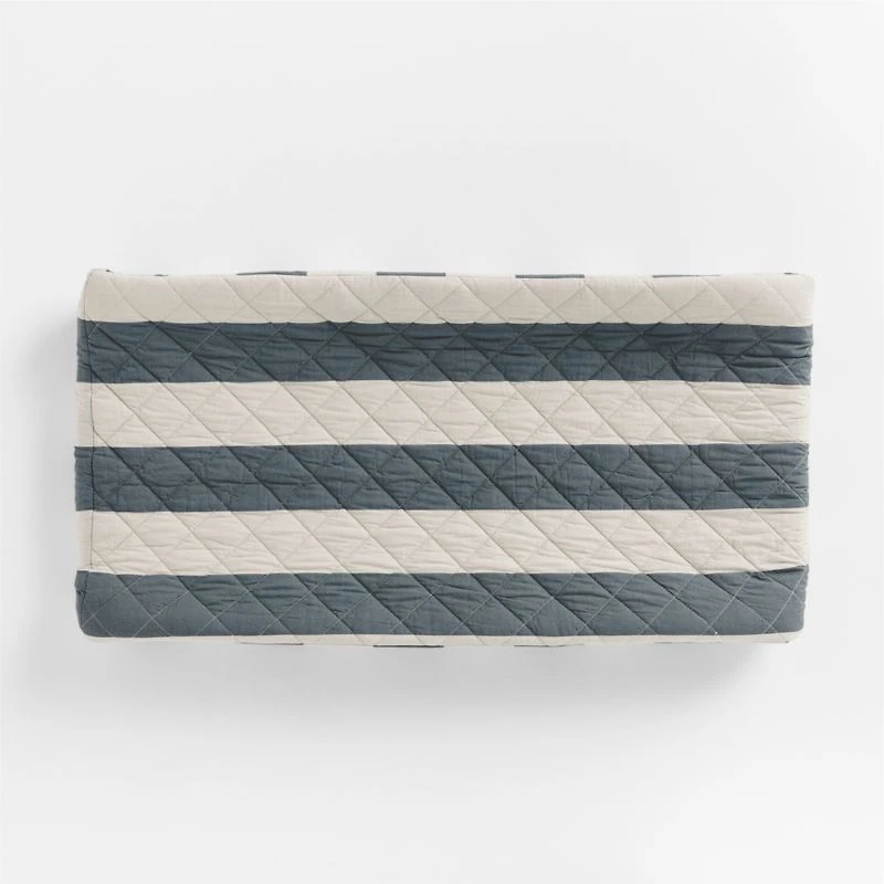Riviera Slate Blue and Oatmeal Stripe Organic Cotton Baby Changing Pad Cover