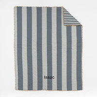 Riviera Slate Blue and Oatmeal Stripe Organic Cotton Reversible Baby Crib Quilt
