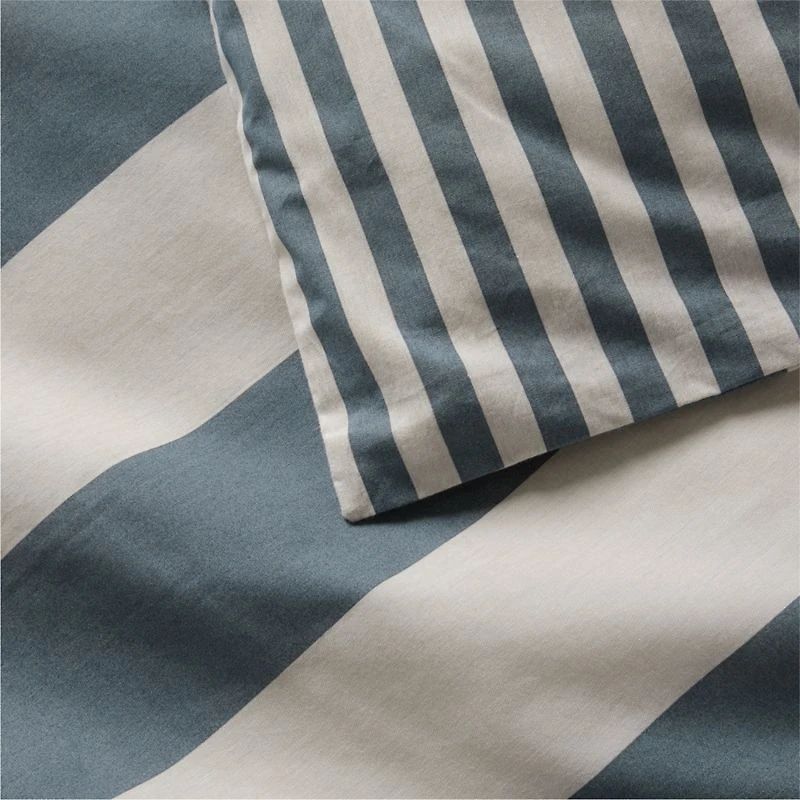 Riviera Slate Blue and Oatmeal Reversible Stripe Organic Cotton Toddler Duvet Cover