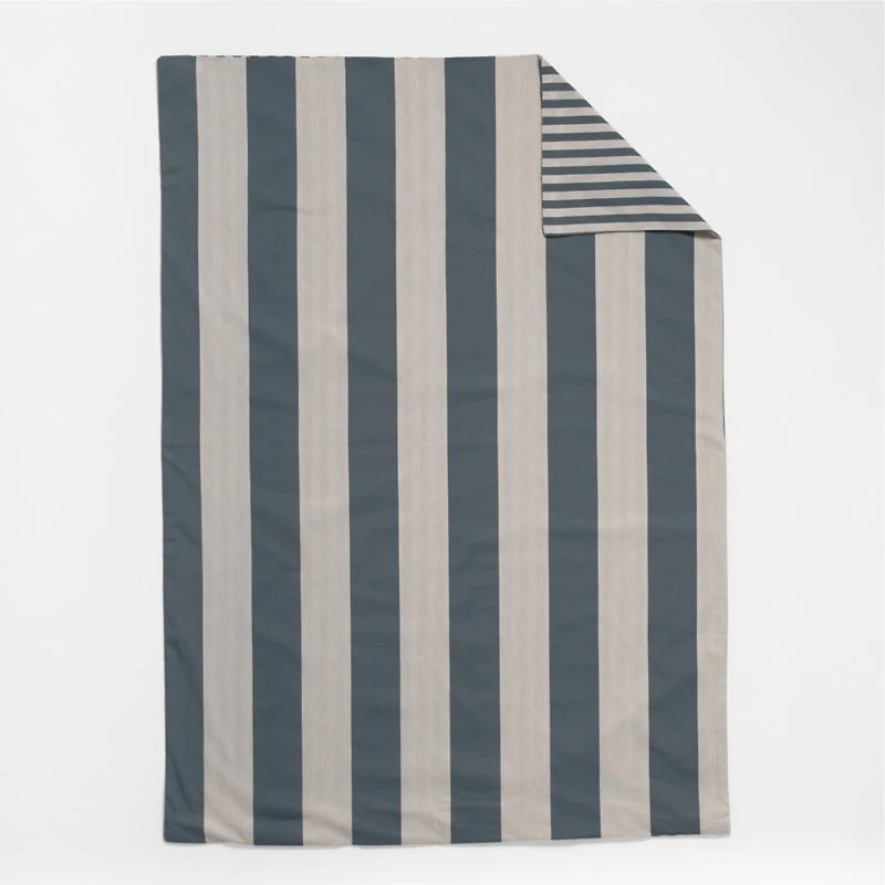 Riviera Slate Blue and Oatmeal Reversible Stripe Organic Cotton Toddler Duvet Cover