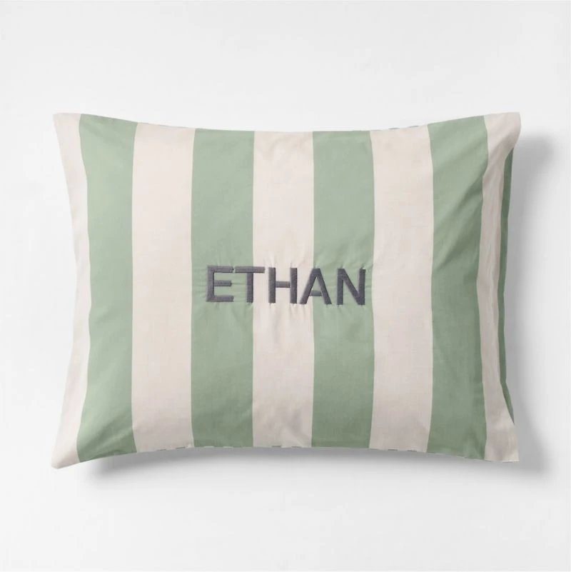 Riviera Stripe Verte Green Organic Cotton Kids Pillow Sham