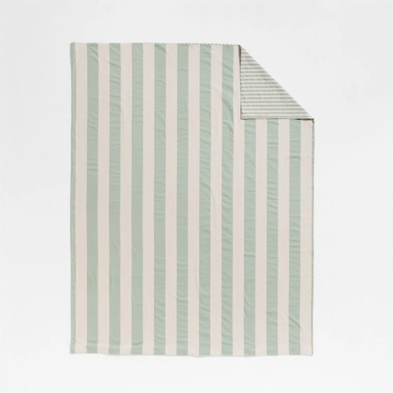 Riviera Stripe Verte Green Organic Cotton Kids Twin Duvet Cover