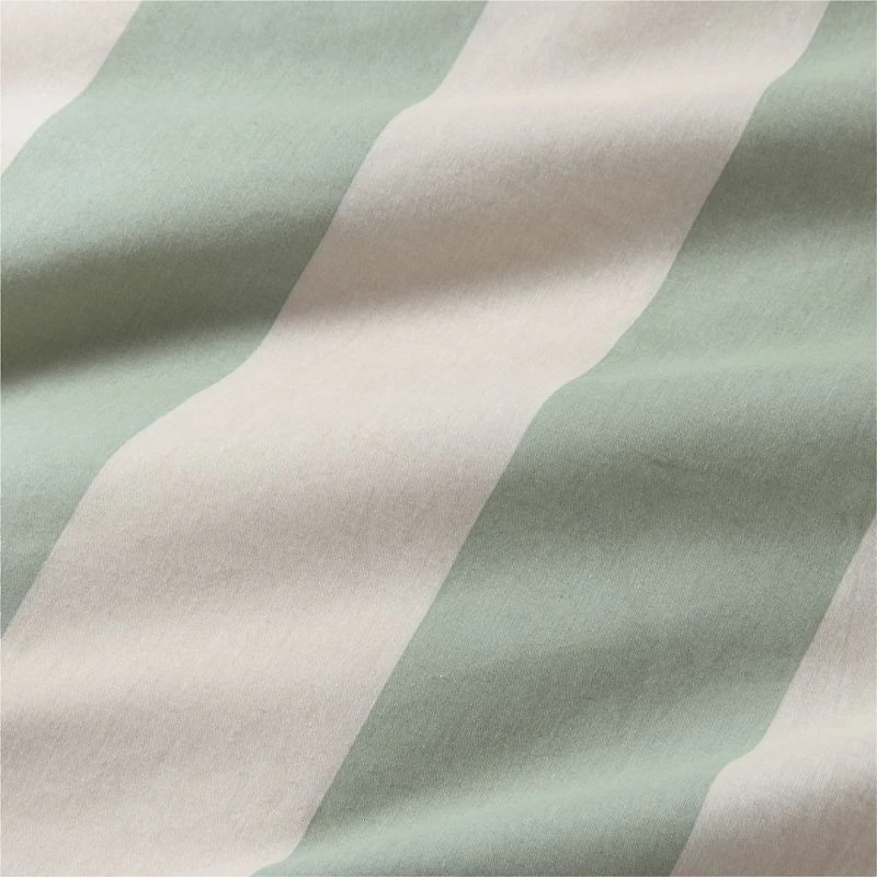 Riviera Stripe Verte Green Organic Cotton Kids Twin Duvet Cover